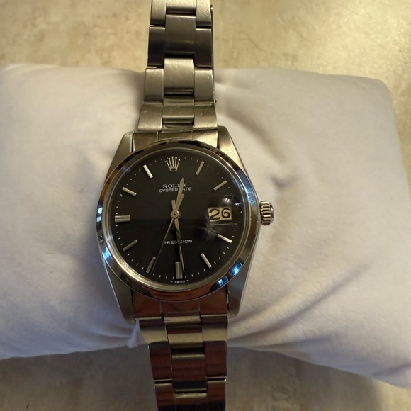 ROLEX Other - Rolex Oysterdate Black Dial Silver Case Watch